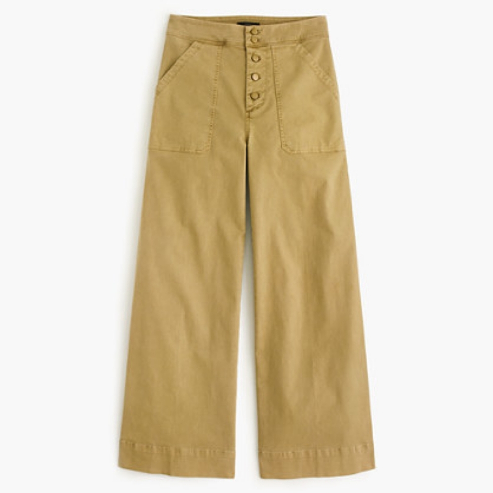 J. CREW Wide Leg Cropped High Rise Stretch Chino Utility Pants khaki tan 10
